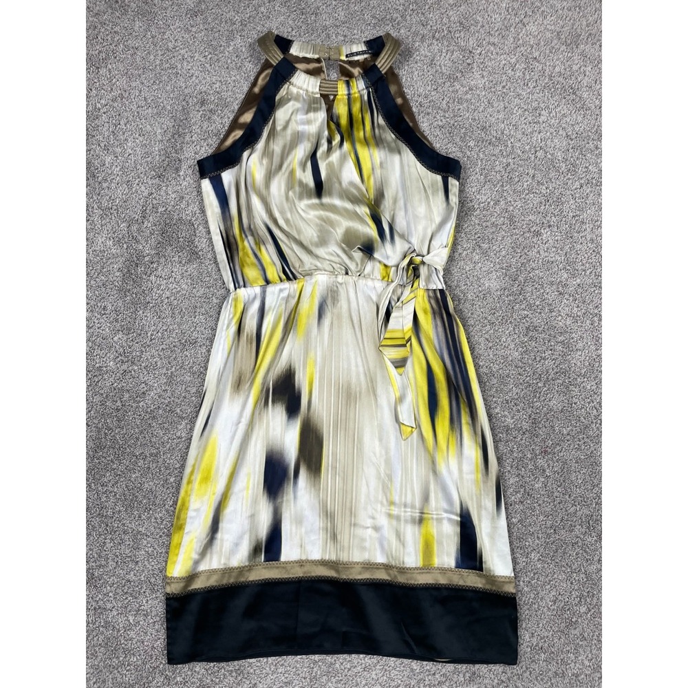 Elie Tahari Dress Womens 6 Silk Stretch Satin Mini Yellow Abstract Event Party